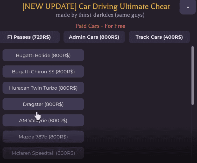 Car Driving Ultimate Script | Spawn Paid cars for free | BloxLord