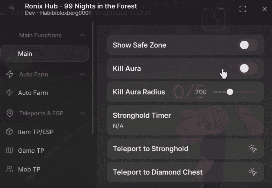 99 Nights in the Forest Ronix Hub Script | Kill Aura, Auto Farm