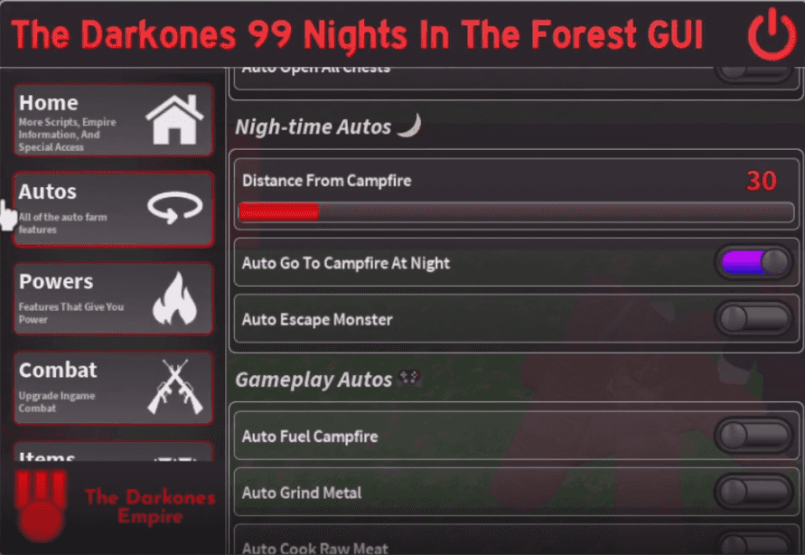 99 Nights in The Forest The Darkones Empire Script | Keyless, Auto Fuel Campfire